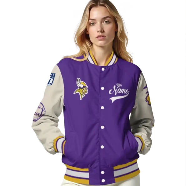 custom minnesota vikings razorback outline purple nude varsity jacket latest model