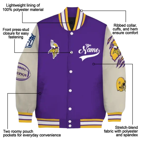 custom minnesota vikings razorback outline purple nude varsity jacket new arrival