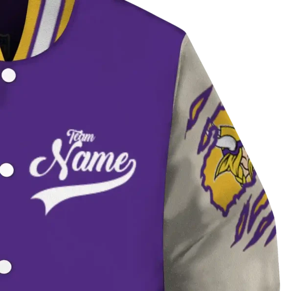 custom minnesota vikings razorback outline purple nude varsity jacket premium grade