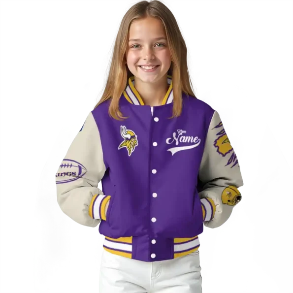 custom minnesota vikings razorback outline purple nude varsity jacket top rated