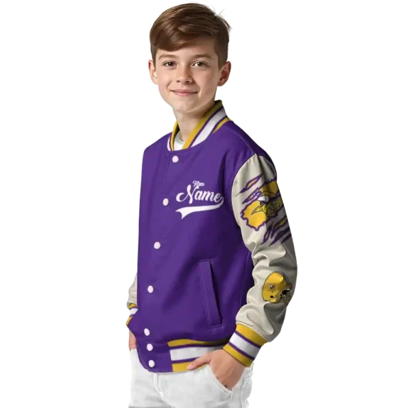 custom minnesota vikings razorback outline purple nude varsity jacket trendy