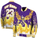custom minnesota vikings winged blaze purple white varsity jacket best selling