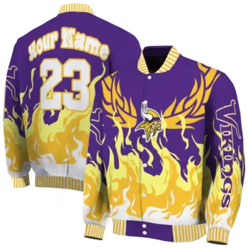 custom minnesota vikings winged blaze purple white varsity jacket fashion forward
