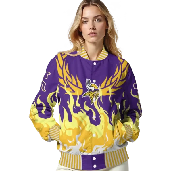 custom minnesota vikings winged blaze purple white varsity jacket latest model