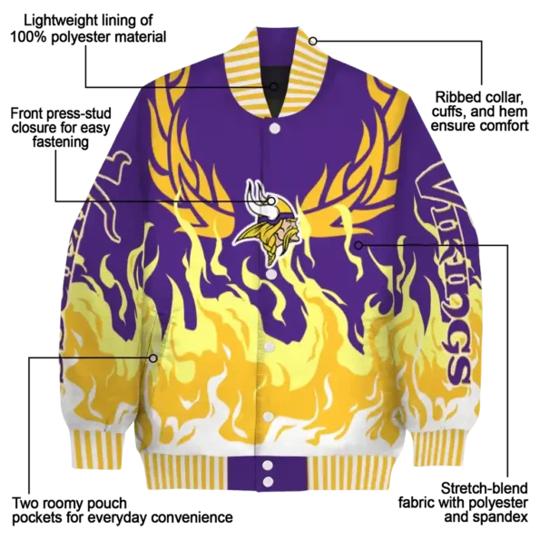 custom minnesota vikings winged blaze purple white varsity jacket new arrival