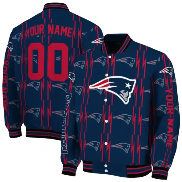 custom new england patriots bolt stripe blue varsity jacket fashion forward