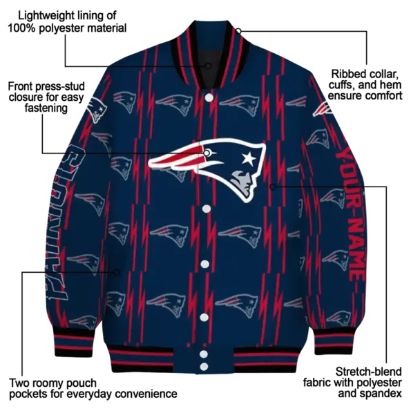 custom new england patriots bolt stripe blue varsity jacket new arrival