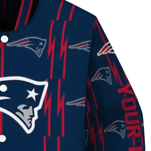 custom new england patriots bolt stripe blue varsity jacket premium grade