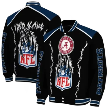 custom new england patriots claw blood blue black varsity jacket fashion forward