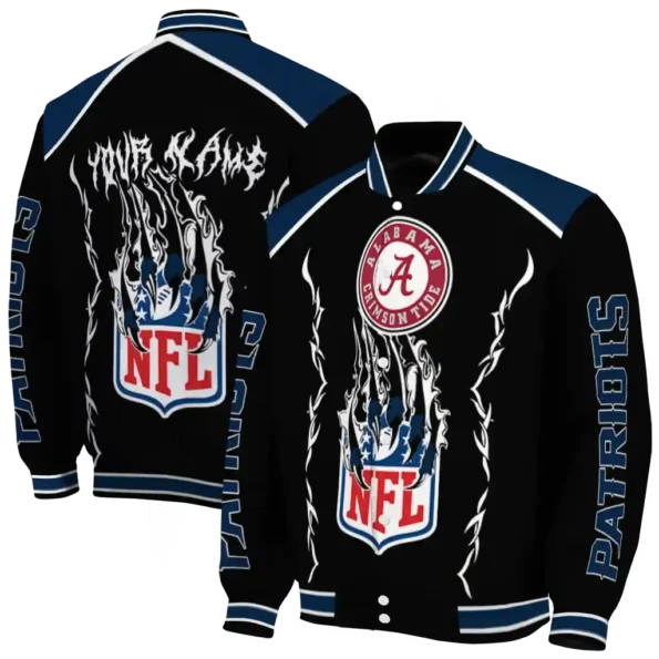custom new england patriots claw blood blue black varsity jacket fashion forward