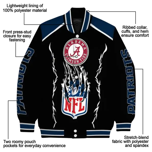custom new england patriots claw blood blue black varsity jacket new arrival