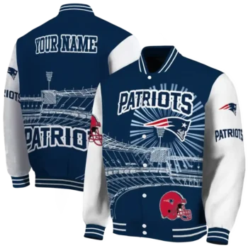 custom new england patriots ferris arena blue white varsity jacket fashion forward