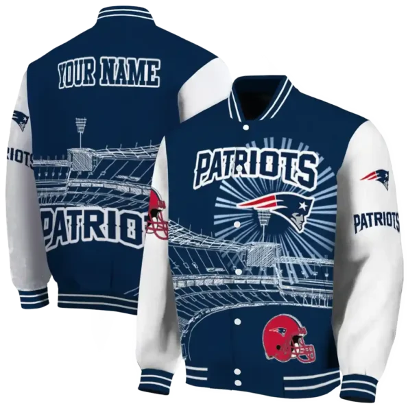 custom new england patriots ferris arena blue white varsity jacket fashion forward