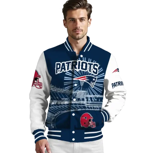 custom new england patriots ferris arena blue white varsity jacket high quality