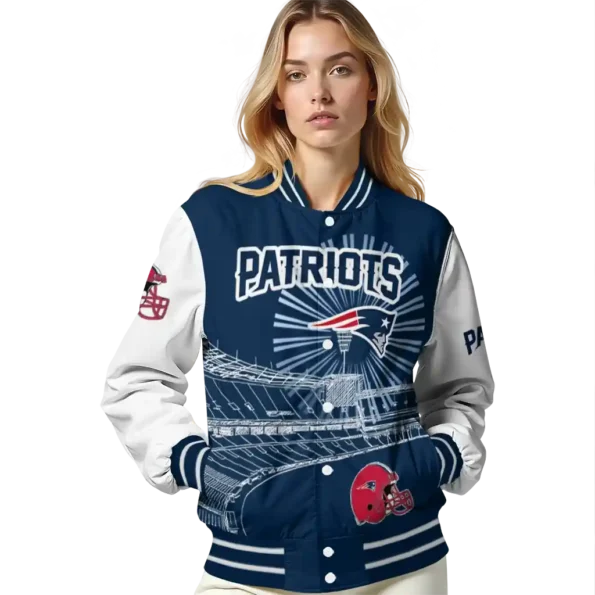 custom new england patriots ferris arena blue white varsity jacket latest model