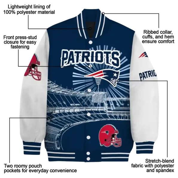 custom new england patriots ferris arena blue white varsity jacket new arrival