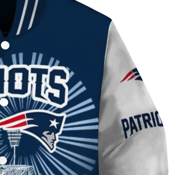 custom new england patriots ferris arena blue white varsity jacket premium grade