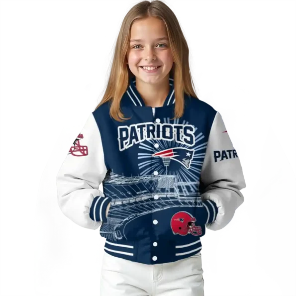 custom new england patriots ferris arena blue white varsity jacket top rated