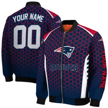 custom new england patriots hexagon grid blue bomber jacket fashion forward