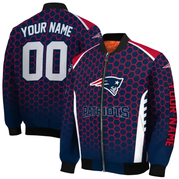 custom new england patriots hexagon grid blue bomber jacket fashion forward
