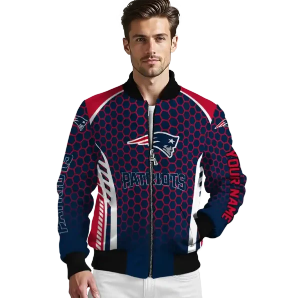 custom new england patriots hexagon grid blue bomber jacket high quality