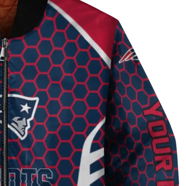 custom new england patriots hexagon grid blue bomber jacket premium grade