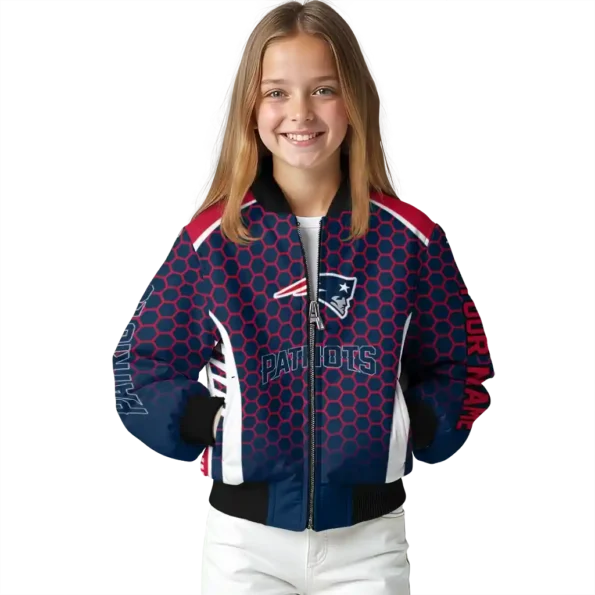 custom new england patriots hexagon grid blue bomber jacket top rated