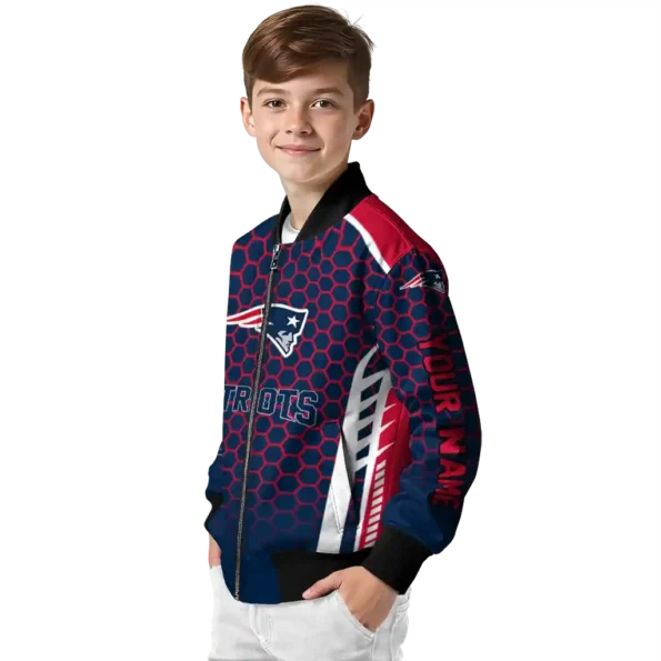 custom new england patriots hexagon grid blue bomber jacket trendy