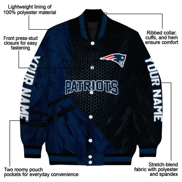 custom new england patriots hexagon mesh blue black varsity jacket new arrival