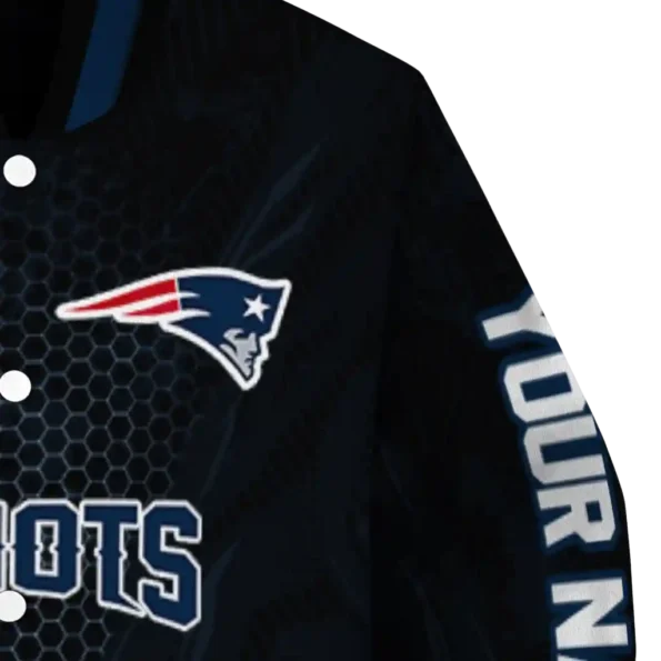 custom new england patriots hexagon mesh blue black varsity jacket premium grade