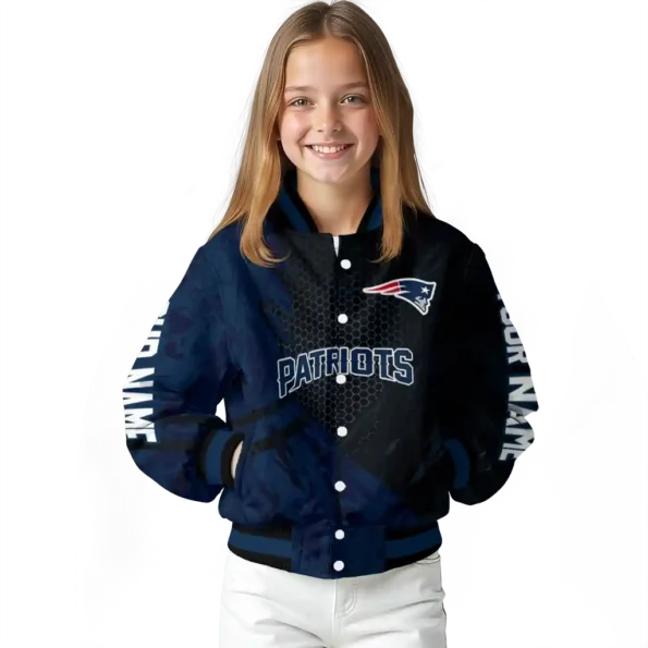 custom new england patriots hexagon mesh blue black varsity jacket top rated