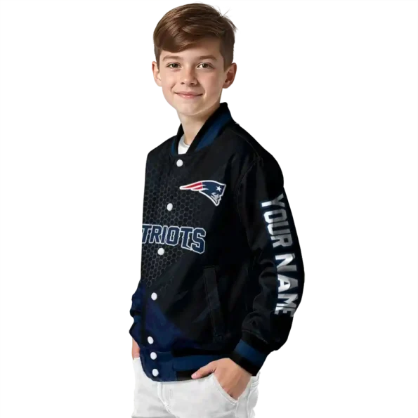 custom new england patriots hexagon mesh blue black varsity jacket trendy