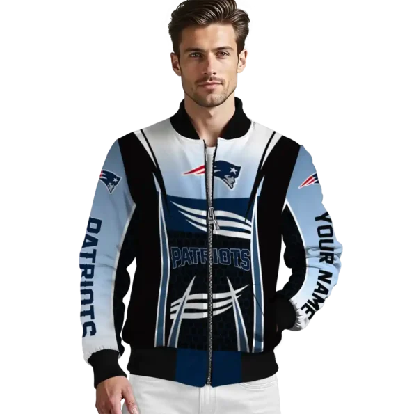 custom new england patriots mesh effect blue black bomber jacket high quality
