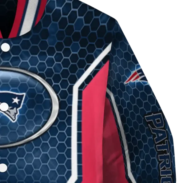 custom new england patriots power plate blue varsity jacket premium grade