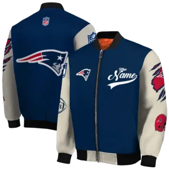 custom new england patriots razorback outline blue nude bomber jacket fashion forward