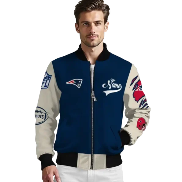 custom new england patriots razorback outline blue nude bomber jacket high quality