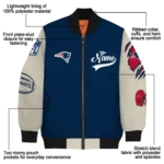 custom new england patriots razorback outline blue nude bomber jacket best selling