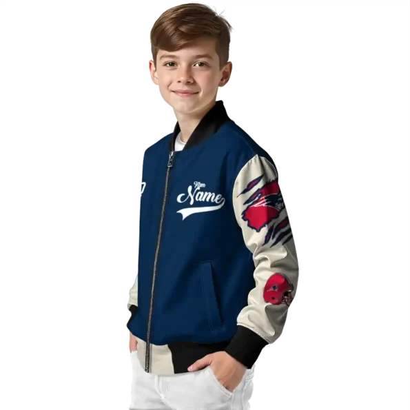 custom new england patriots razorback outline blue nude bomber jacket trendy