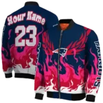 custom new england patriots winged blaze blue white bomber jacket best selling
