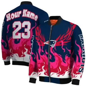 custom new england patriots winged blaze blue white bomber jacket fashion forward