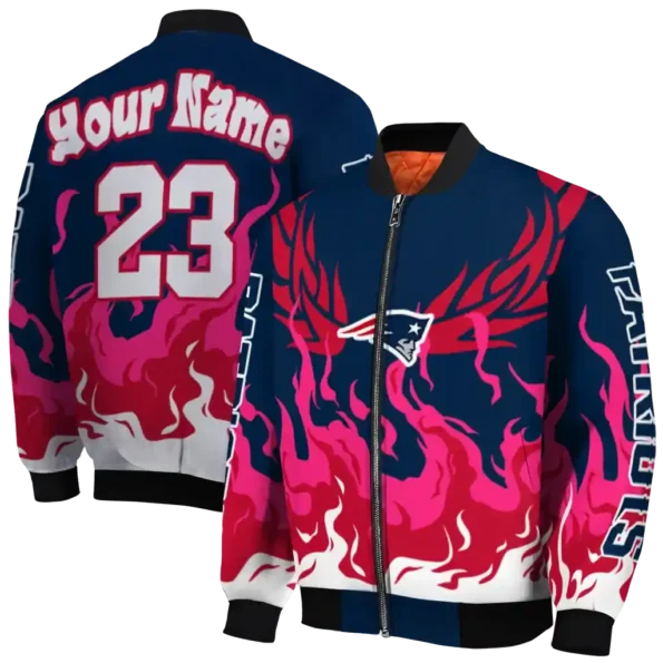 custom new england patriots winged blaze blue white bomber jacket fashion forward