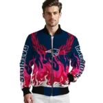 custom new england patriots winged blaze blue white bomber jacket best selling