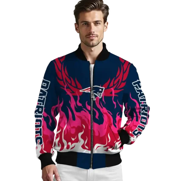 custom new england patriots winged blaze blue white bomber jacket high quality