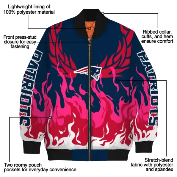 custom new england patriots winged blaze blue white bomber jacket new arrival