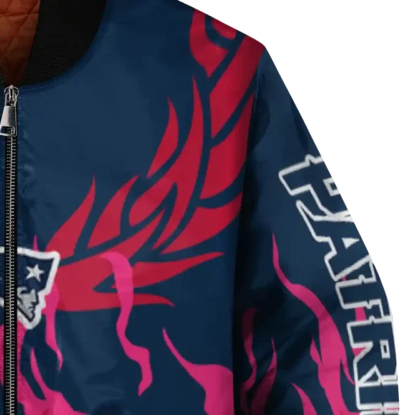 custom new england patriots winged blaze blue white bomber jacket premium grade