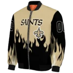 custom new orleans saints flame border gold black bomber jacket best selling