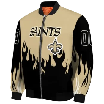custom new orleans saints flame border gold black bomber jacket best selling