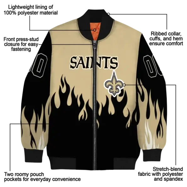 custom new orleans saints flame border gold black bomber jacket new arrival