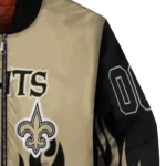 custom new orleans saints flame border gold black bomber jacket best selling