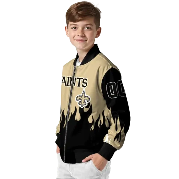 custom new orleans saints flame border gold black bomber jacket trendy